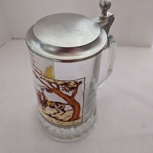 Lidded pewter glass beer stein VTG 1970's 'the game shoot' scene Italy
